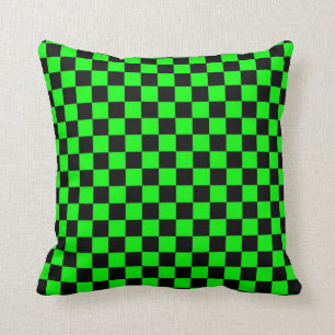 Neon Green & Black Chess Pattern Throw Pillow
