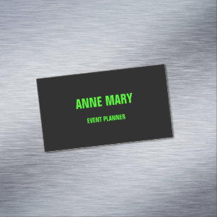 Neon Green Black Custom Colour Wedding Event Moder Magnetic Business Card