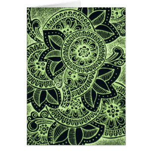 Neon Green Black Damask India Mandala Blank Inside