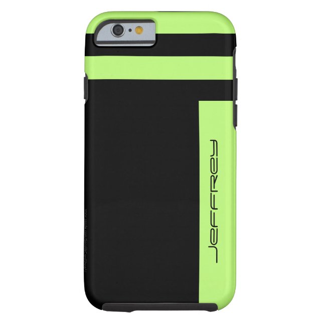 Neon Green Black Two Way Stripe, Name, Minimalist Case-Mate iPhone Case (Back)
