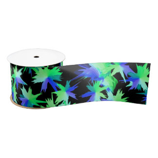 Neon Green & Blue Abstract Pattern  Satin Ribbon