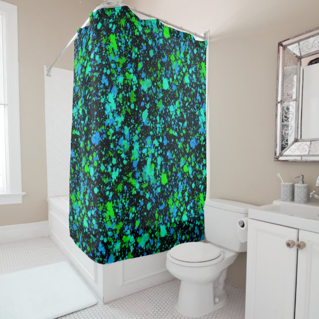Neon Green Blue Paint Splatter Retro (In Situ)
