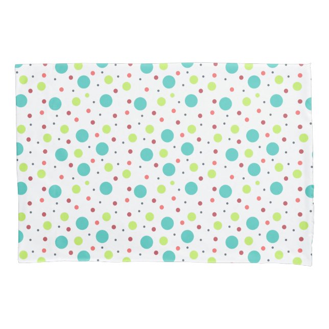 Neon Green Blue Red Pink Grey Polka Dots Pillowcase (Front)