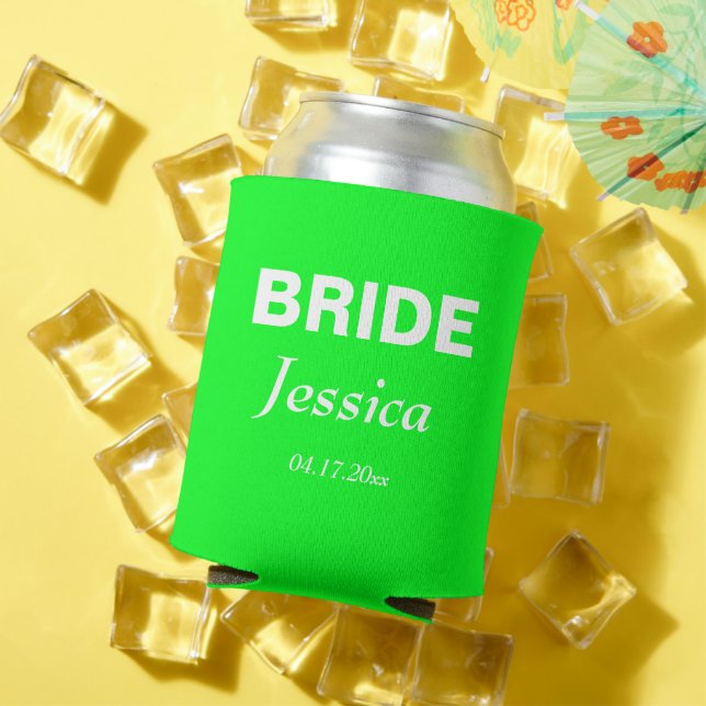 Neon Green Bride Wedding Bridesmaid  Can Cooler (In Situ Summer)