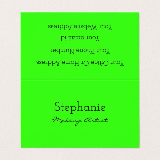 Neon Green Bright Colourful Salon Spa Makeup Artis Business Card (Outside Unfolded)
