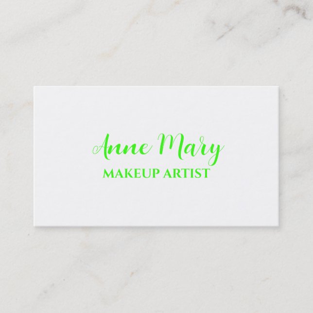 Neon Green Bright Makeup Artist Salon Custom White Business Card (Front)