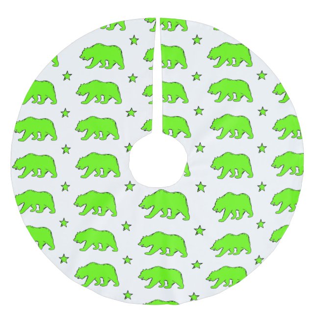Neon green California bear pattern tree skirt (Front)