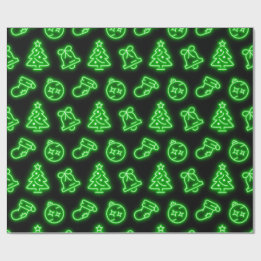 Neon Green Christmas on Black Wrapping Paper