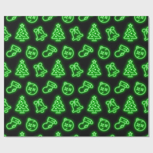 Neon Green Christmas on Black Wrapping Paper