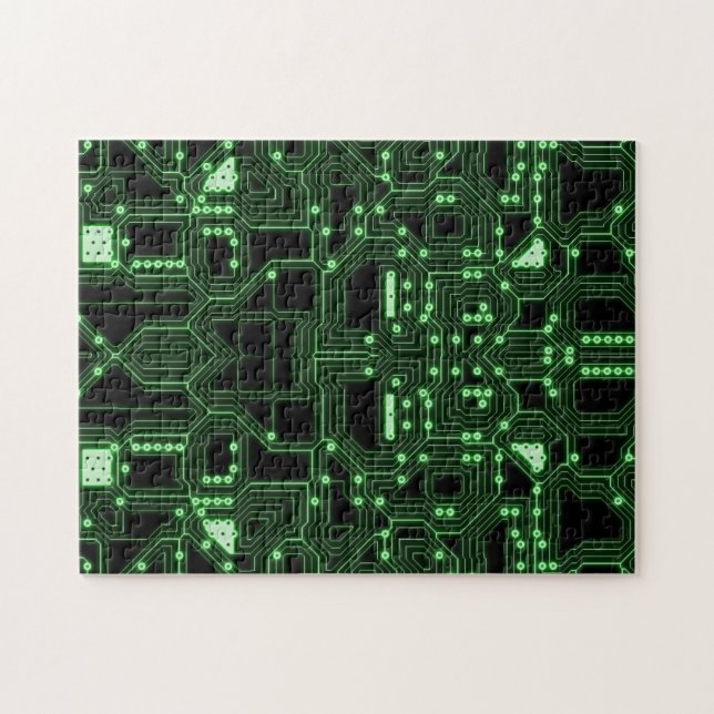 Neon Green Circuit Board | Challenging Jigsaw Puzzle (Horizontal)