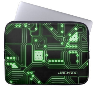 Neon Green Circuit Board Personalized Laptop Sleeve