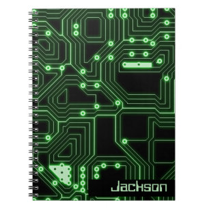 Neon Green Circuit Board   Personalized Spiral Not Notebook