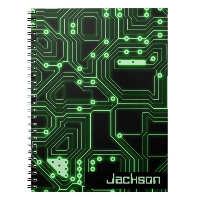 Neon Green Circuit Board | Personalized Spiral Not Notebook (Front)