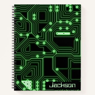 Neon Green Circuit Board   Personalized Spiral Notebook