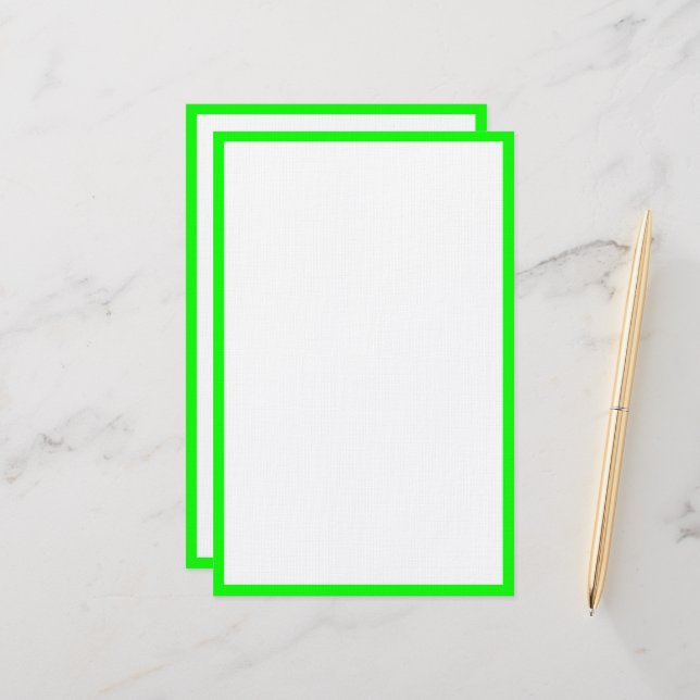 Neon Green Custom Colour Border Edges White Trendy Stationery (Front/Back In Situ)