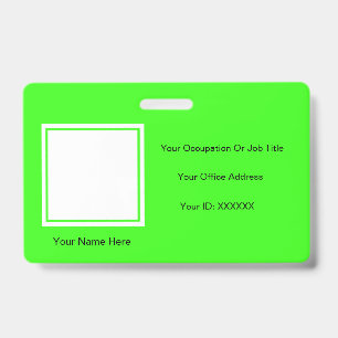 Neon Green Custom Colour Text Photo Employee Badge