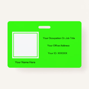 Neon Green Custom Colour Text Photo Employee Badge