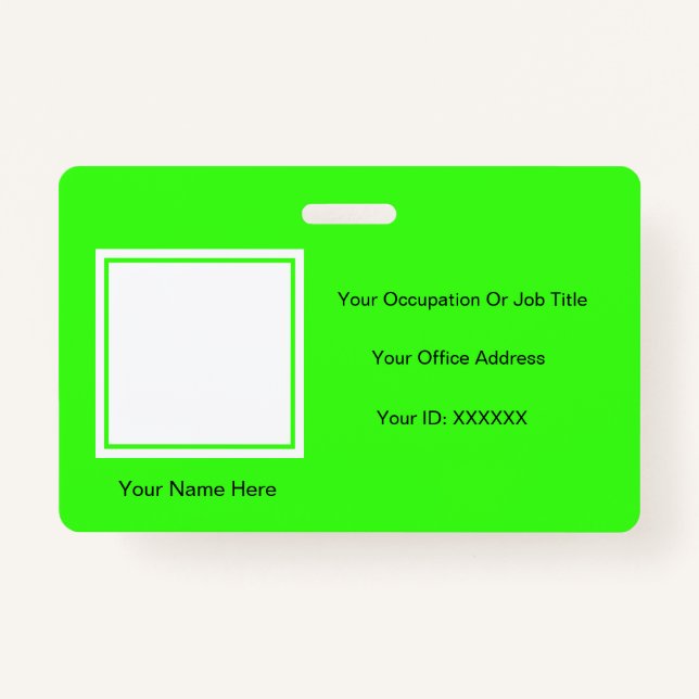Neon Green Custom Colour Text Photo Employee Badge (Front)