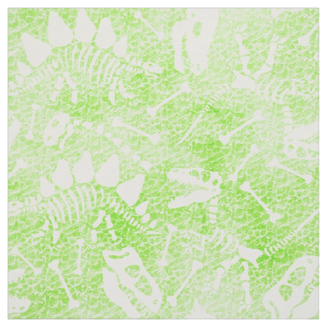 Neon Green Dinosaur Fossil Prehistoric bones Fabric (Swatch)