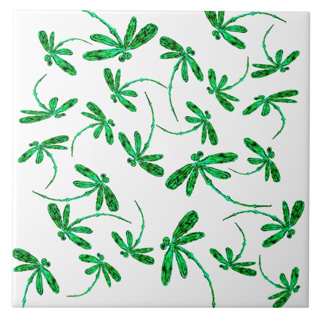 Neon Green Dragonfly Frenzy Tile (Front)