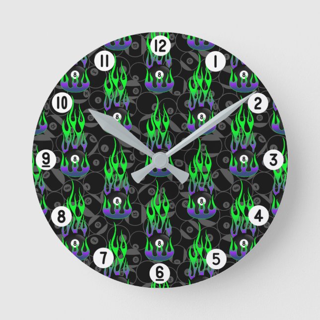 Neon Green Eight Ball Round Clock (Front)