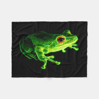 Neon Green Electric Tree Frog - Glowing Animal Des Fleece Blanket