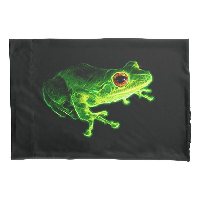 Neon Green Electric Tree Frog - Glowing Animal Des Pillowcase (Front)