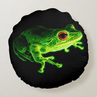 Neon Green Electric Tree Frog - Glowing Animal Des Round Pillow