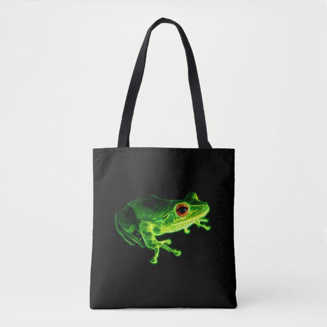 Neon Green Electric Tree Frog - Glowing Animal Des Tote Bag (Front)
