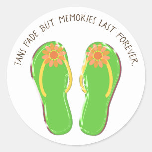 neon green flip-flops with flower and quote classic round sticker