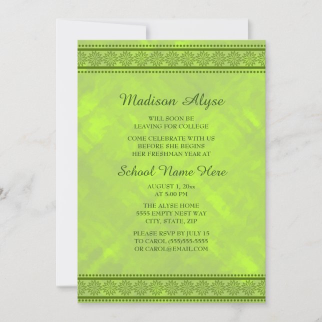 Neon Green Floral Design College Trunk Party Invitation (Front)