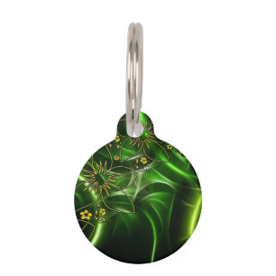 Neon Green Floral Fractal Pet Tag