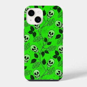 Neon Green Floral Gothic Skull iPhone 14 Case