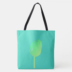 Neon Green Floral Tulip Abstract Teal Favour Gift Tote Bag