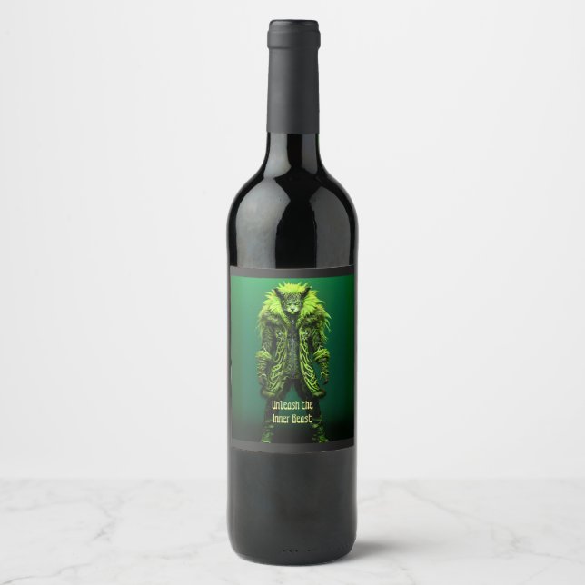 Neon Green Funky and Flashy Feral Animal Wine Label (Front)