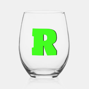 Neon Green Funny Modern Monogram Initial Letter Stemless Wine Glass