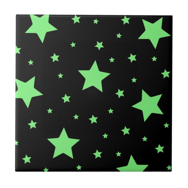 Neon Green Geometric Stars Pattern Tile (Front)