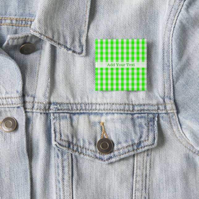 Neon Green Gingham Pattern by Shirley Taylor 2 Inch Square Button (In Situ)