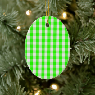 Neon Green Gingham Pattern by Shirley Taylor Ceramic Ornament