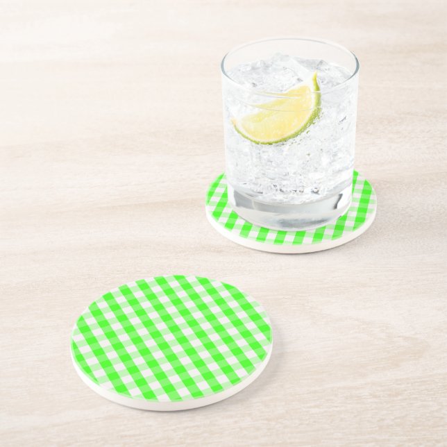 Neon Green Gingham Pattern by Shirley Taylor Coaster (Side)