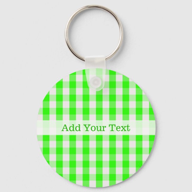 Neon Green Gingham Pattern by Shirley Taylor Keychain (Front)