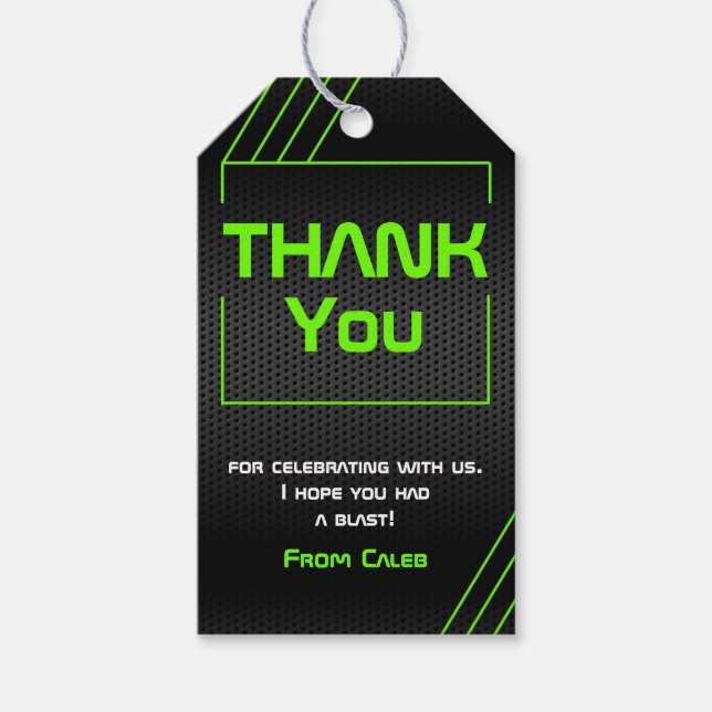 Neon Green Glow Game On Party Favour Tag (Front)
