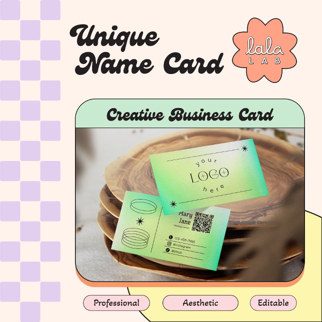 Neon Green Gradient Trendy Editable Business Card (Creator Uploaded)