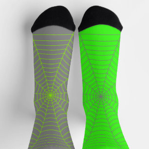 Neon green grey spider web Halloween different Socks