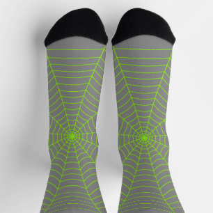 Neon green grey spider web Halloween Socks