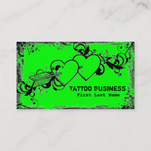 Neon green grunge heart tattoo business cards
