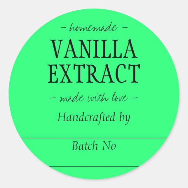 Neon Green Handcrafted Vanilla Extract Kitchen Jar Classic Round Sticker (Front)