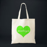 Neon Green Heart Personalized Budget Tote Bag<br><div class="desc">Sweet and Personalized Totes.</div>
