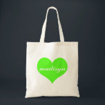 Neon Green Heart Personalized Budget Tote Bag<br><div class="desc">Sweet and Personalized Totes.</div>