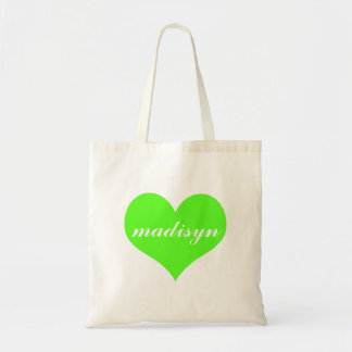 Neon Green Heart Personalized Budget Tote Bag